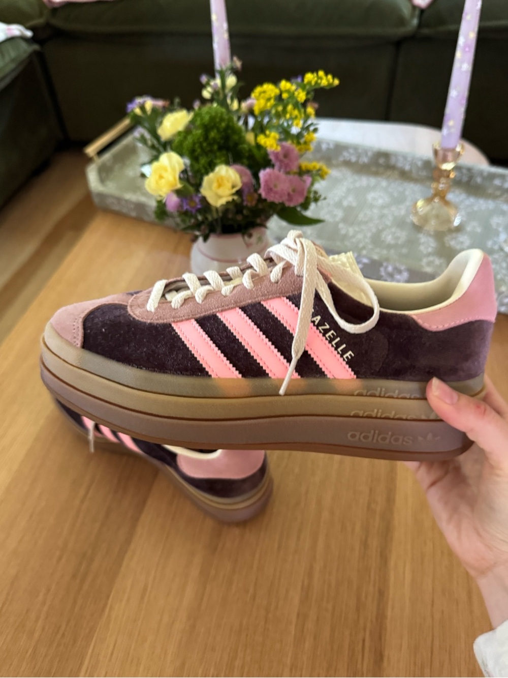 adidas Gazelle Platform Sneaker - Pink and Burgundy Suede